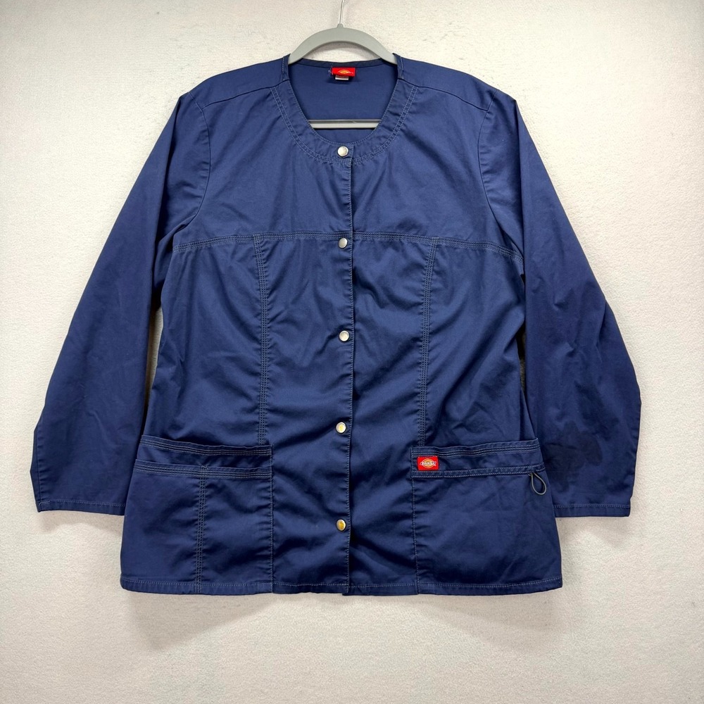 Dickies EDS Signature Scrub Jacket Womens Blue Roomy Patch Pockets Snap Closure